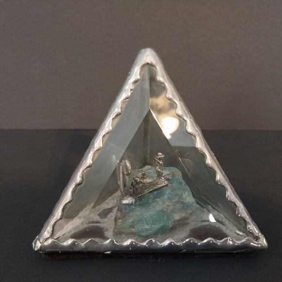 Klassic Kapers Other - Beveled Glass And Pewter Pyramid Shaped Diorama Gold Miner Cactus Mule Burro
